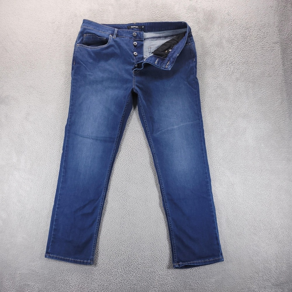 Rohan Jeans Mens 36x28 Blue Flex Regular Straight Dark Wash Stretch Button Fly